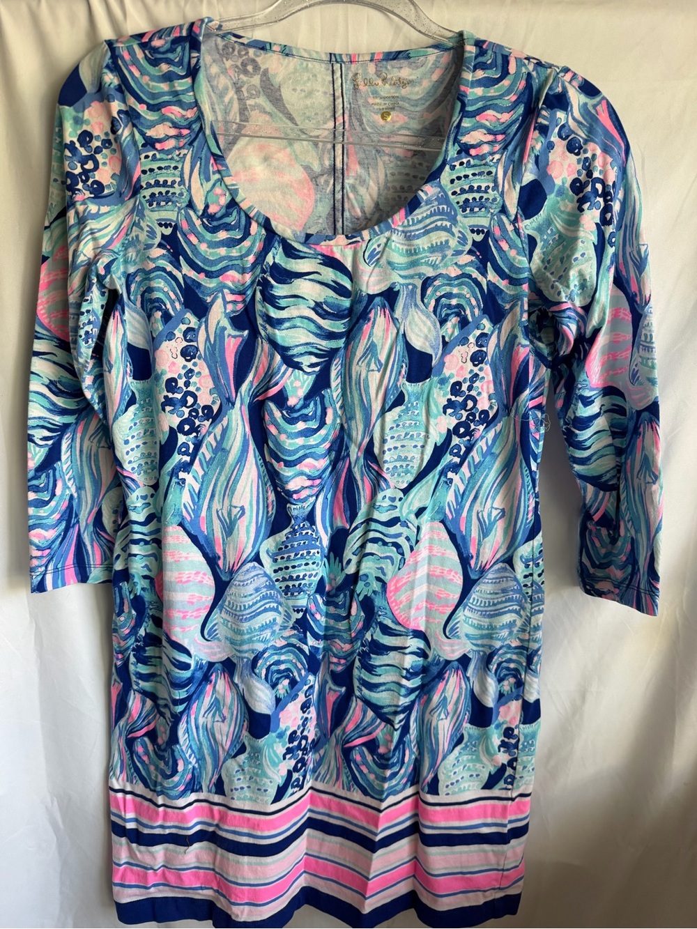 Lilly Pulitzer Beacon Dress Scale Up Twilight Blue Pink 3/4 Sleeve Small - Picture 1 of 3